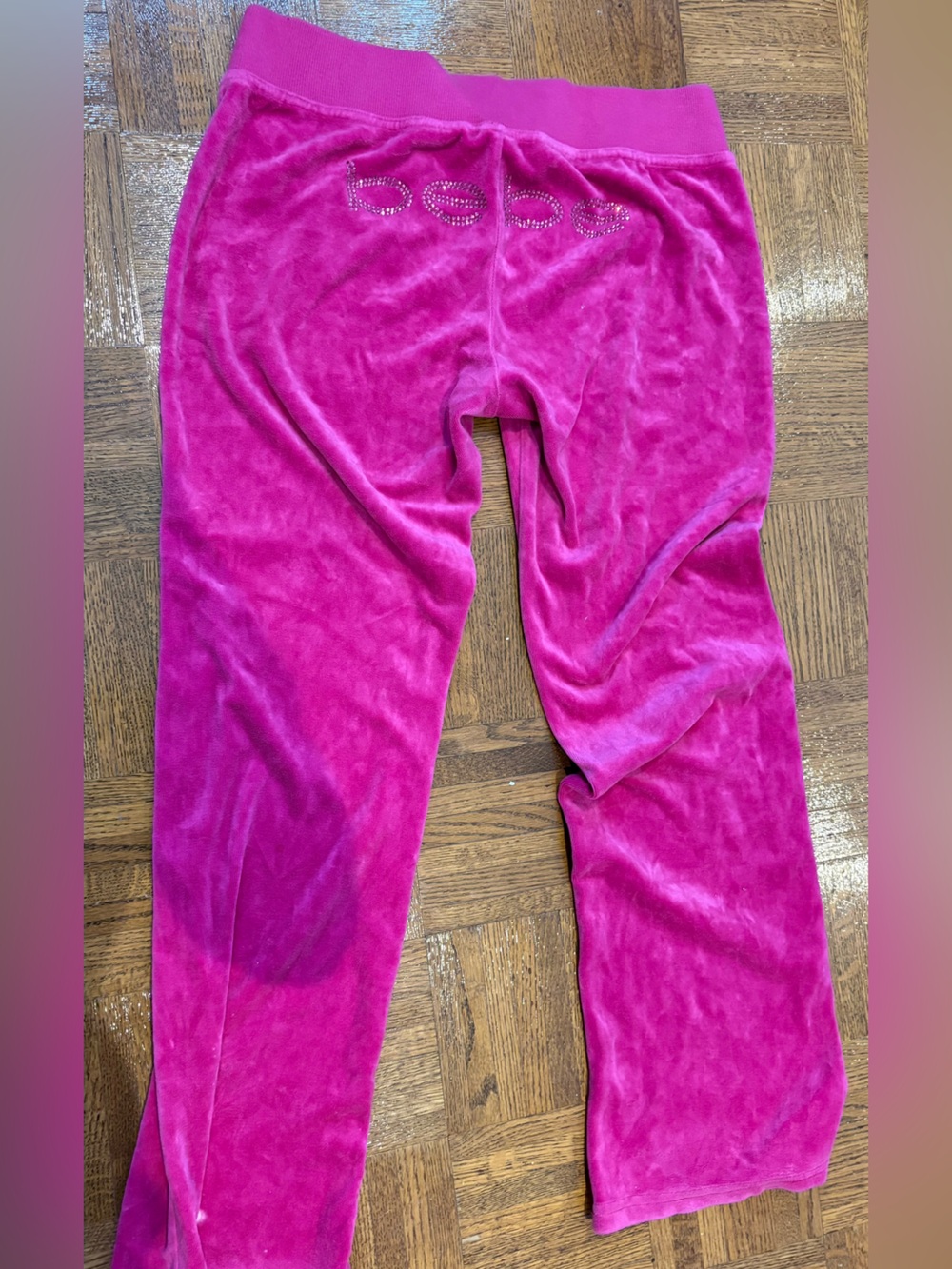 BeBe women Hot Pink Velour Pants with Rhinestone Logo